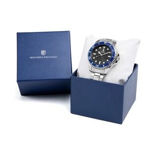 Montres Prestige x Invicta Mens 42mm Watch Silver Black Dial Blue Bezel MPW-0082